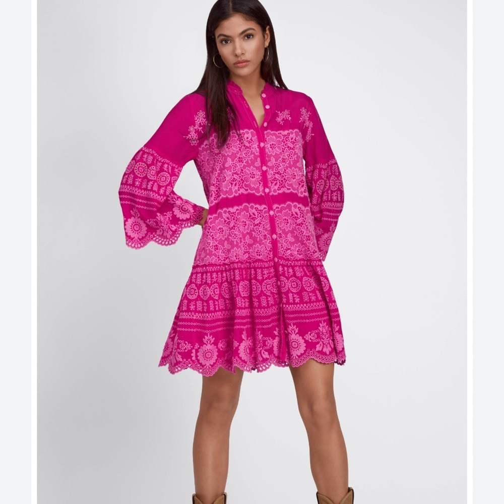 Johnny Was Fuchsia Floral Long Sleeve Dress